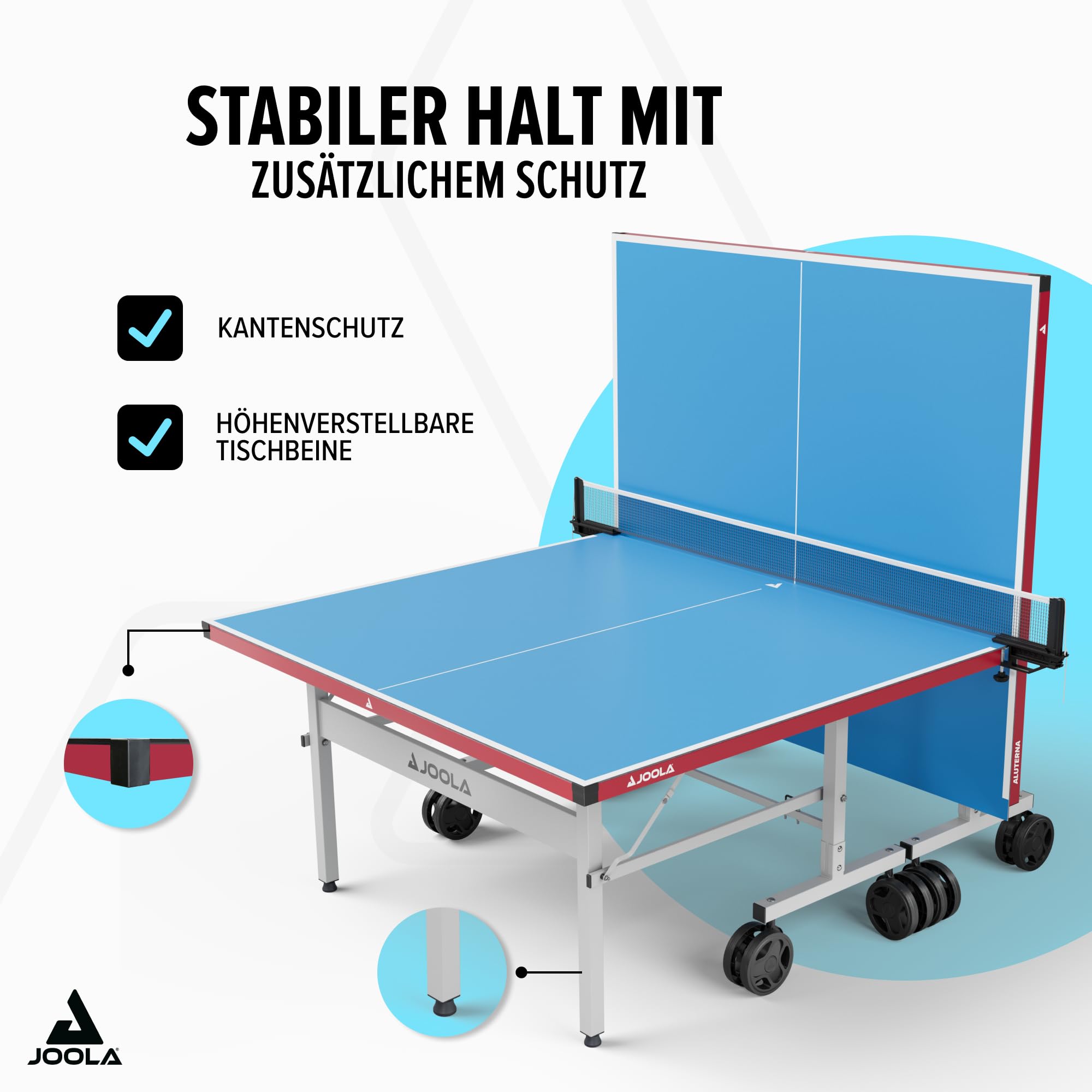JOOLA Tischtennistisch, Profi Outdoor Tischtennisplatte, Wetterfest - 6 mm Aluminium-Kunststoffverbundoberfläche - Einklappbares Untergestell, inklusive Tischtennisnetz