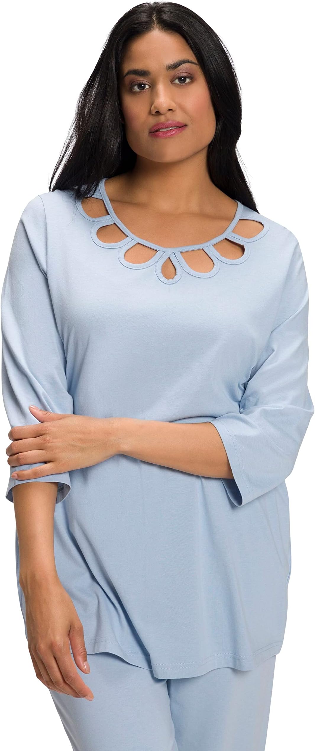 Ulla PopkenWomenswear Plus Size Curvy Oversize Petal Cutout Super Soft Cotton Blend Knit Pajama Top 808097