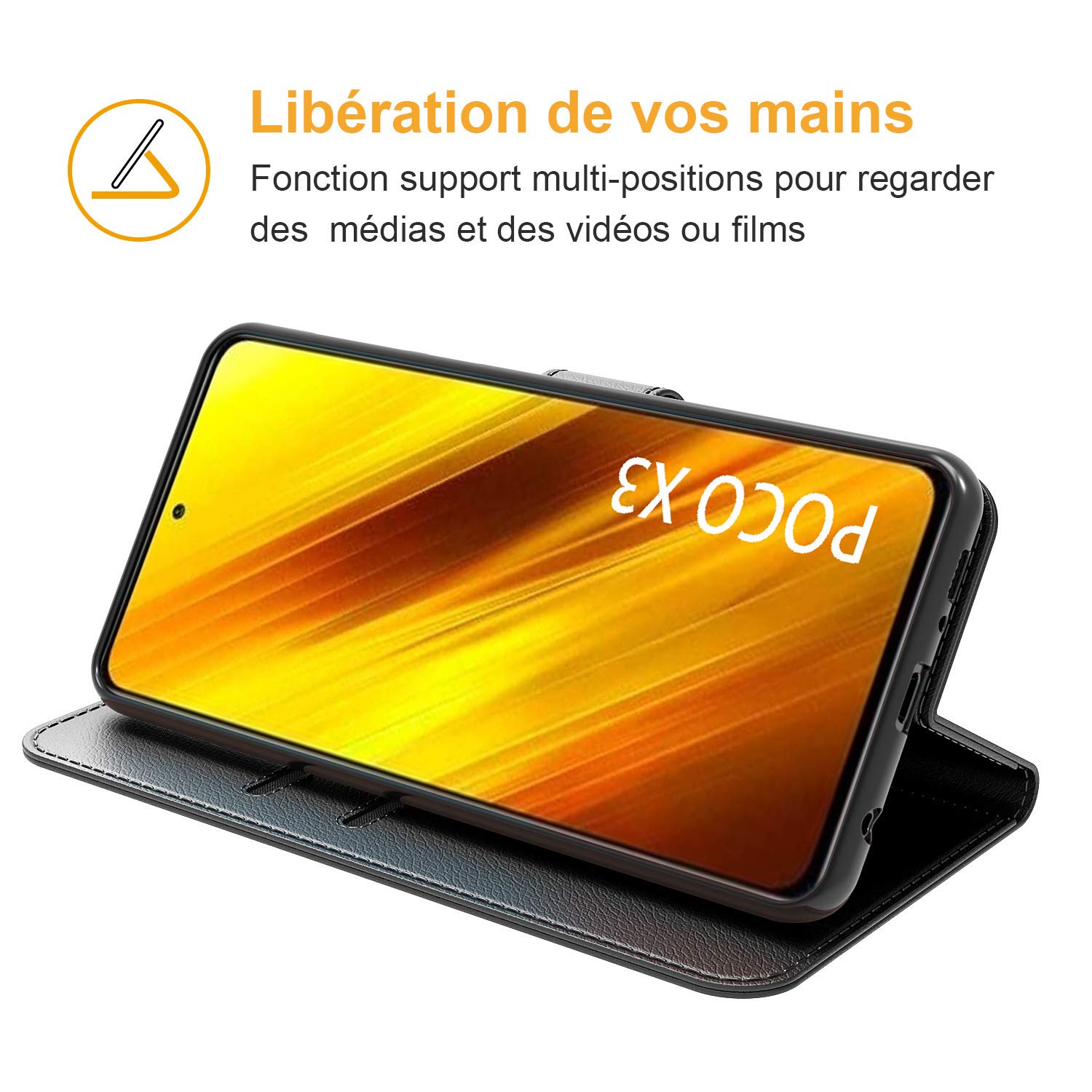 Tenphone Custodia per Xiaomi Poco X3 Pro/Poco X3 NFC, custodia protettiva in pelle PU, chiusura magnetica, a portafoglio compatibile con (Poco X3 Pro/ NFC (6,67 pollici), libro nero