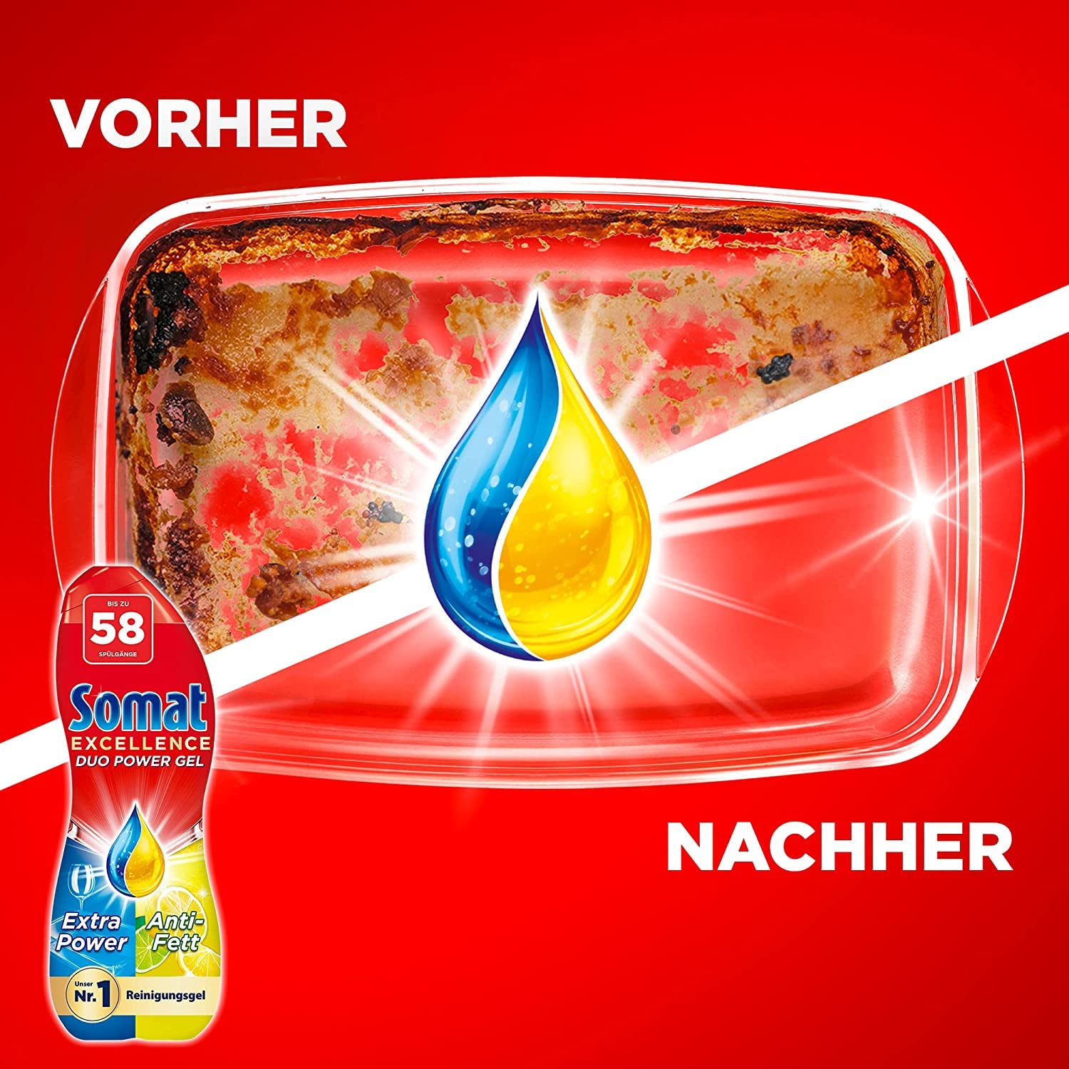 Somat Excellence Duo Power Gel, 174 (3 x 58) Spülgänge Spülmittel für den Geschirrreiniger mit Duo-Formel für bis zu 2x mehr Glanz & sofortige Tiefenreinigung, Zitrone & Limette