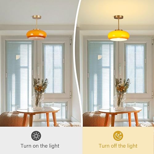 Miniatura 4 de Qufute Lámpara de techo semiempotrada dorada de 1 lámpara de techo cerca de techo con pantalla de cristal de cúpula naranja lámpara de techo de