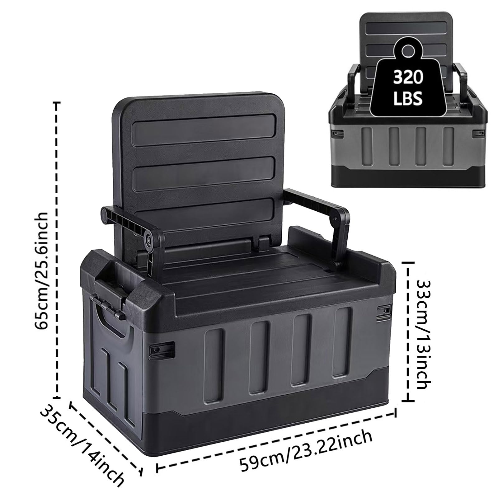 Versatile Foldable Seatable Camping Box Car Organizer Heavy Duty Storage Bins With Lids Box Trunk,Durable Plastic,60L Can Store Clothes, Toys Camping Equipment in Large Capacit (black)