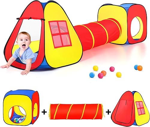 Tienda de campaña para niños con bolas+túnel de gateo + tienda de campaña de castillo, casa de juegos desplegable para niños y niñas, regalo
