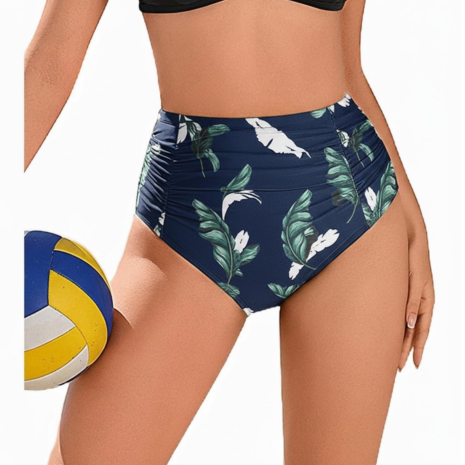 Ekouaer Bikinihose Damen High Waist Badeshorts Strandhose Raffung Badehose Bauchweg Bikini Unterteil Schwimmhose S-XXL