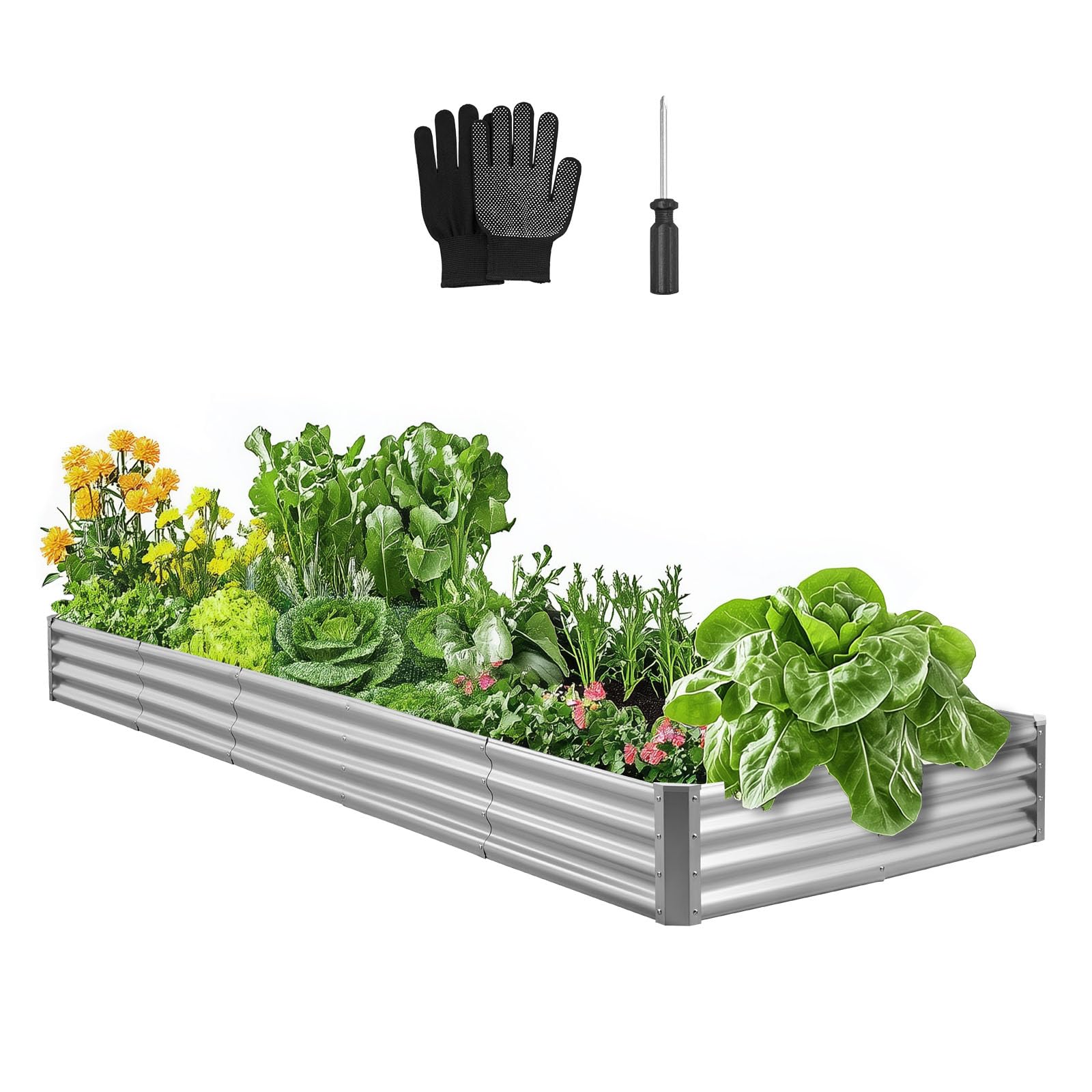 VEVOR Aiuola Rialzata in Metallo per Giardino Balcone da 3600 x 1200 x 290 mm, Design a Fondo Aperto, Grande Aiuola Rialzata per la Coltivazione di Verdure, Fiori e Piante Grasse, Colore Zincato