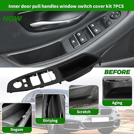 TUNTUN Window Switch Panel Door Handle Compatible with BMW 5 Series 520 523 525 528 530 535 F10 F11 F18 2010-2016 Replaces 51417225873 Black Kits