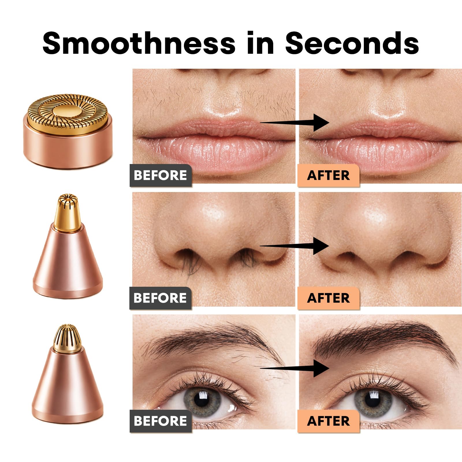 VG VOGCREST Nose Hair Trimmer: 3 in1 Rechargeable Facial Hair Removal & Eyebrow Shaver - Painless Electric Hair Remover Device for Women & Men with Built-in LED Light — Amazon image 5