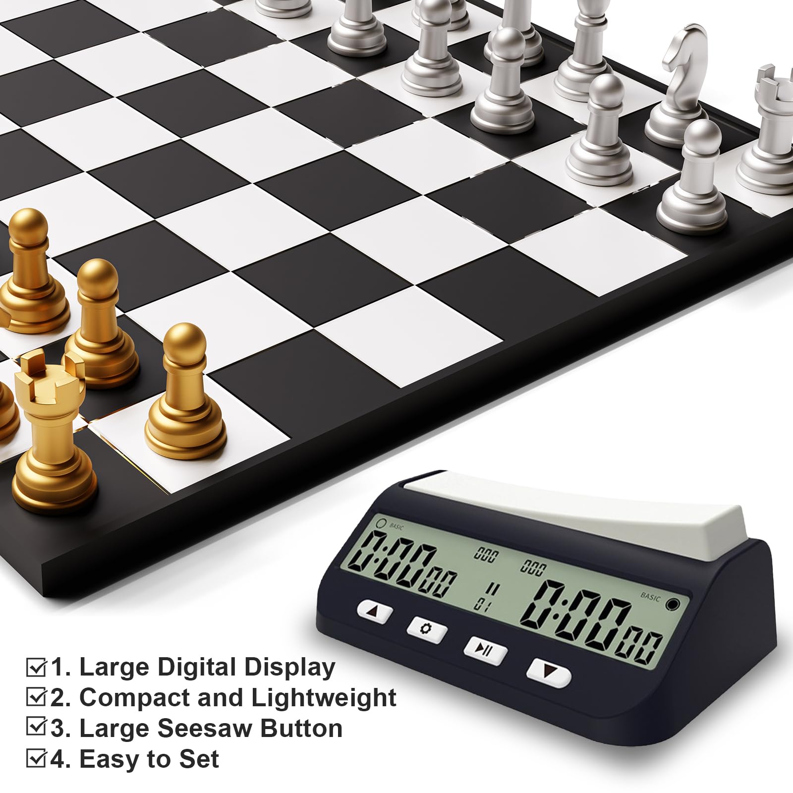 2 x Digitale Schach-Timer mit Basisbonusverzögerung und positiver Zeit; tragbare 3-in-1-Uhr mit Zeit- und Verzögerungsbonus, ideal für Chess I-Go aktualisierte Modelle