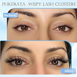 PHKERATA Natural Lash Clusters Eyelash Extensions Wispy Individual Lashes 120 pcs Eyelash Clusters 10-16 mm Mix Length DIY C Curvature Lashes Clusters, Soft and Lightweight