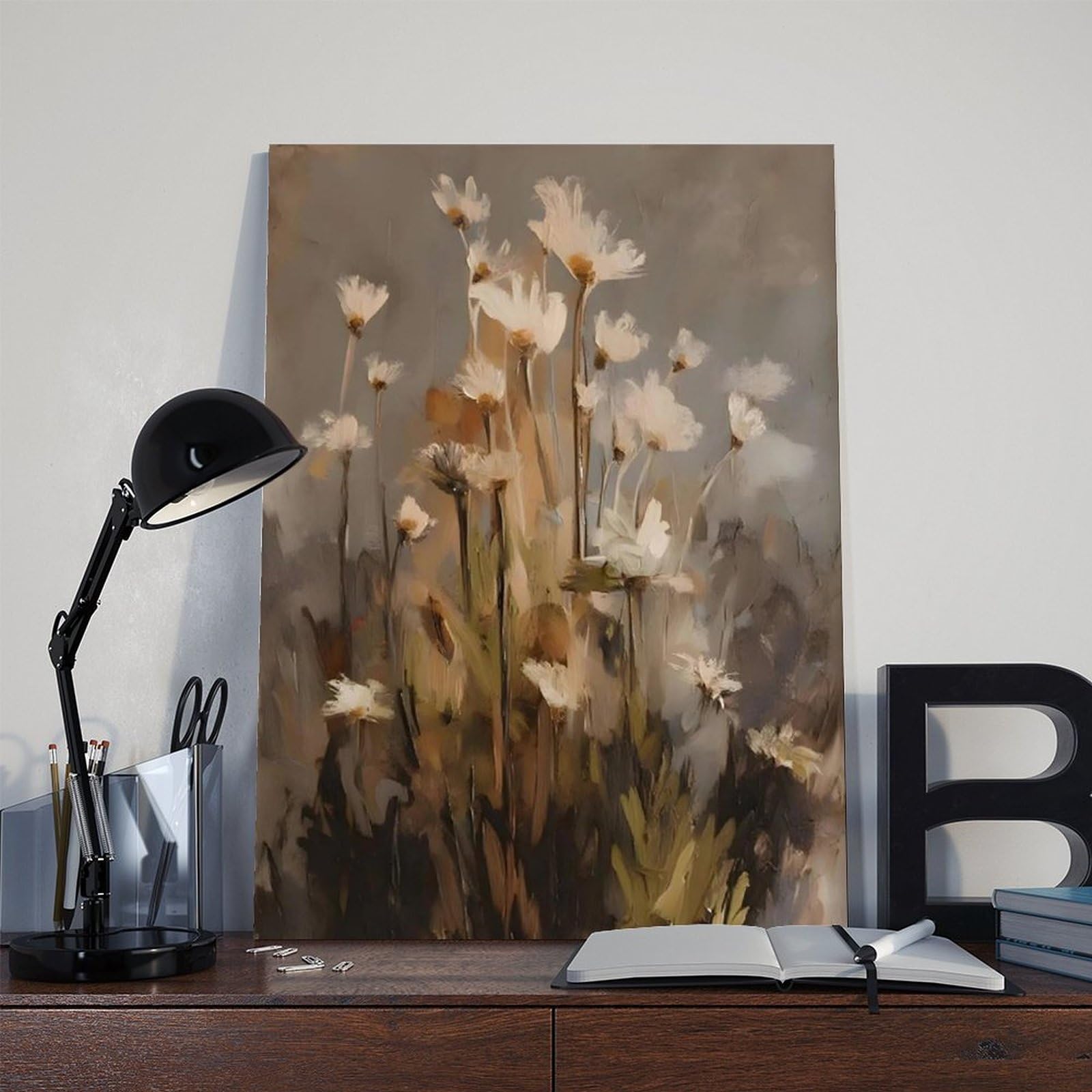 Wandkunst, Leinwandposter, Motiv: neutrale Wildblume, Schlafzimmer, Landschaft, Büro, Raumdekoration, Geschenk, 50 x 75 cm