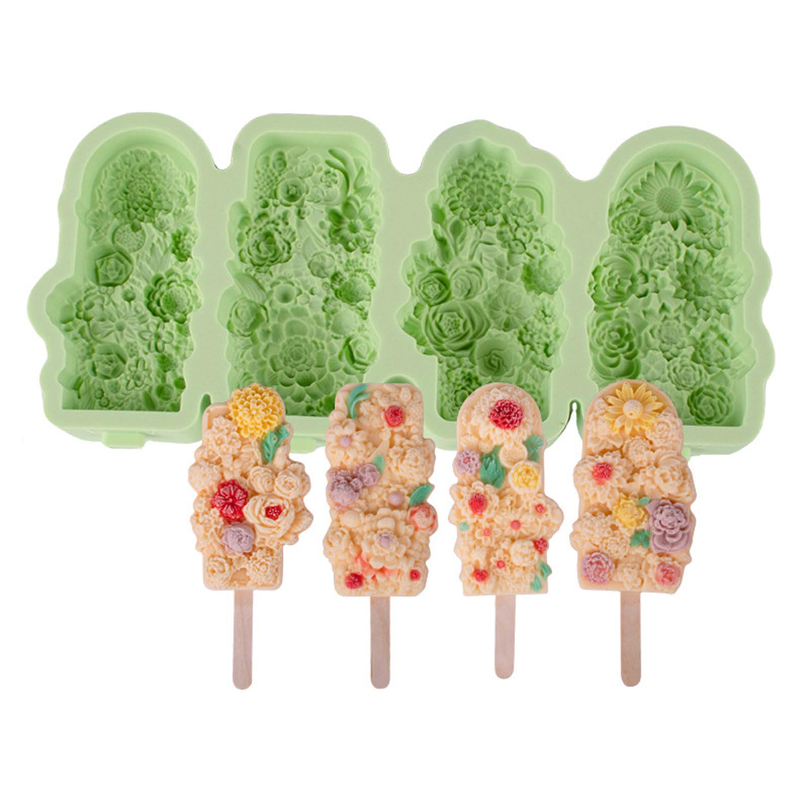 HZBB Shape Silicone Mold 4 Cavity Ices Cream Cubes Making Tool Cake Candy Candy Popsicles Maker Flower Shape Cream Molds