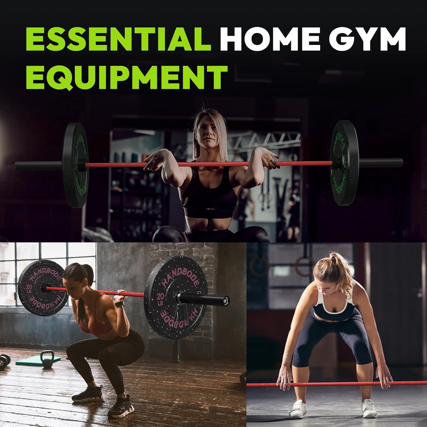 HANDBODE Olympic Barbell 6.5ft/7ft, 2 Inch Straight Womens Bars, 35lb/45lb Weight Bar for Strength Training, Hip Thrust, Bench Press, 1000 lb/1500 lb High-Capacity