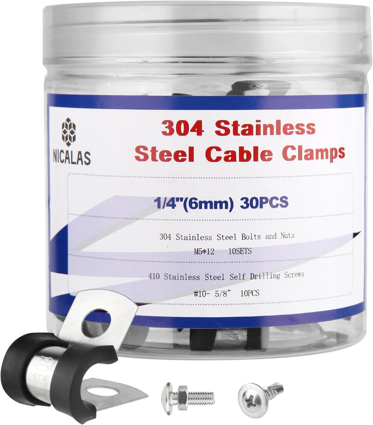 134 PCS Cable Clamps Assortment Kit and Stainless Steel Screws,304 Stainless Steel Rubber Cushioned Insulated Wire P Clamps 5 Sizes:1/4" 3/8" 1/2" 3/4" 1"
