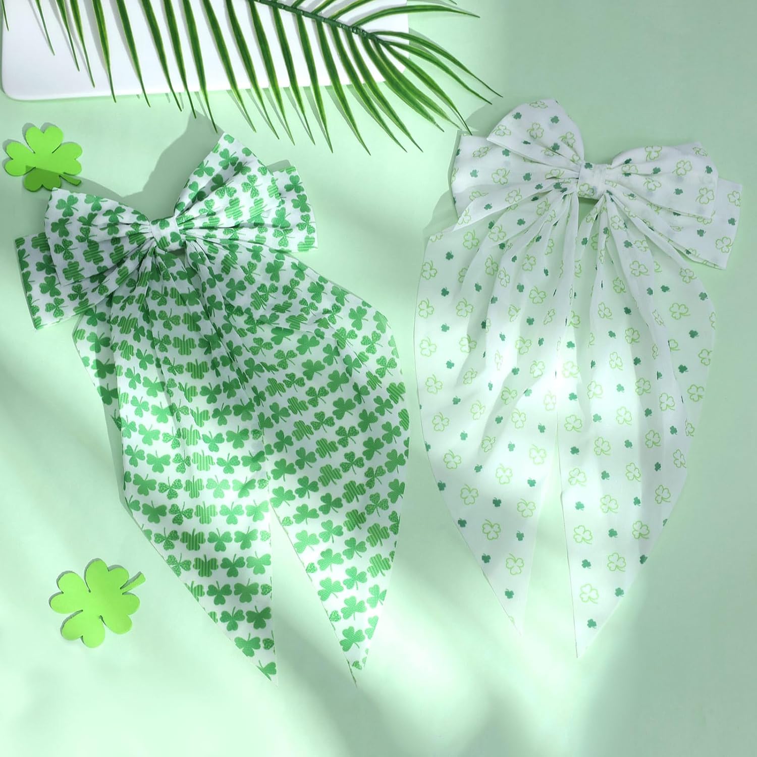 TOKUFAGU St Patricks Day Hair Bows for Women, 3PCS Large Shamrock Oversized Hair Bows Clips with Long Tail, Green Clover Vintage French Hair Accessories for Women Girls - Image 8
