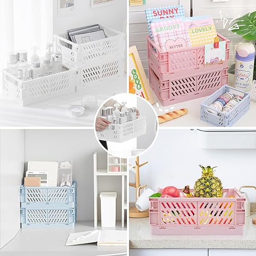 Miniatura 5 de Cestas de almacenamiento de plástico para organizar el escritorio, organizador de cajones de oficina, 2 cajas de almacenamiento plegables pequeñas y