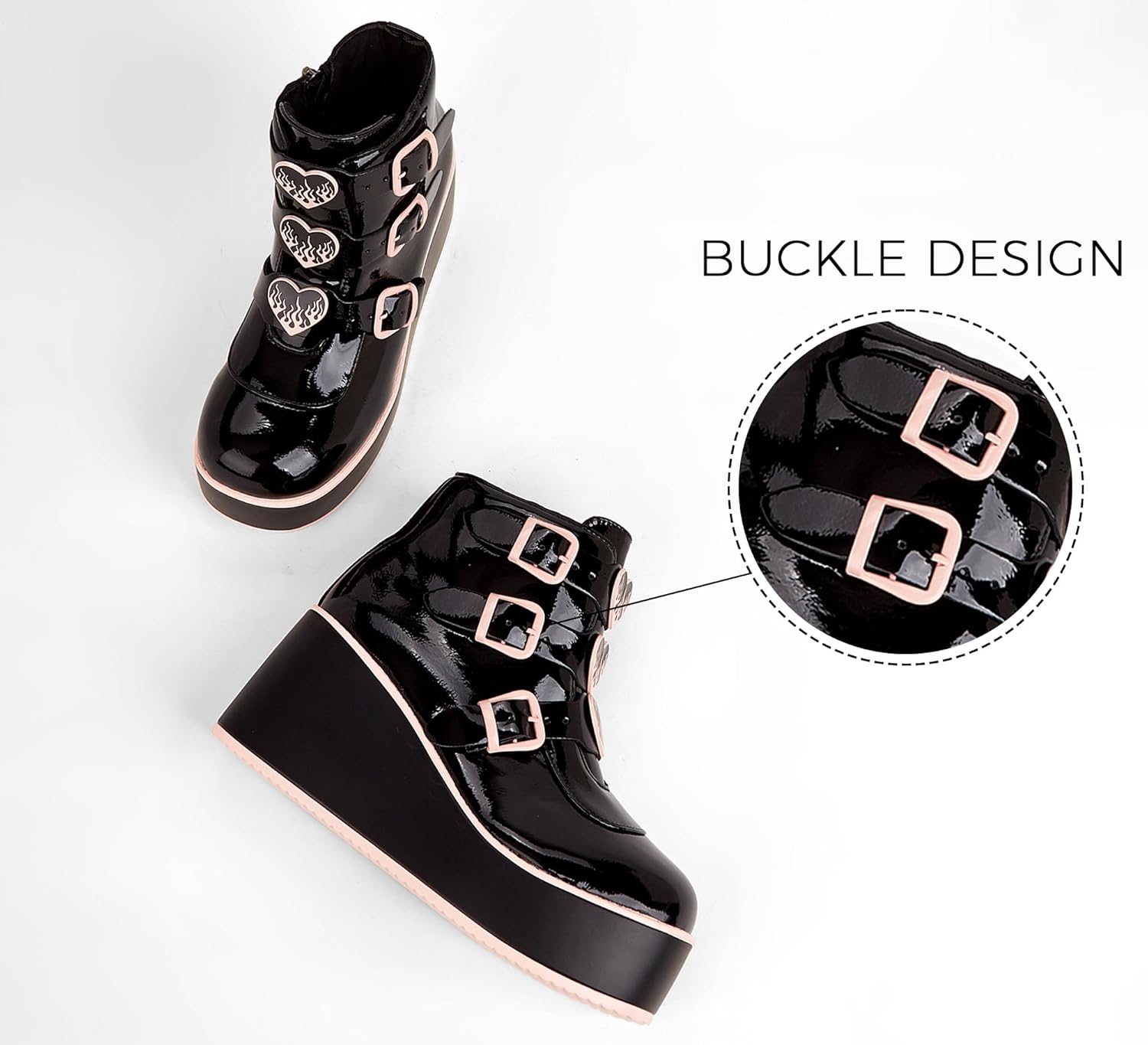 LUCKY STEP Women Platform Chunky Ankle Boots - Round Toe Zipper Wedges High Heels Rave Buckle Thick Sole Goth Booties - Image 5