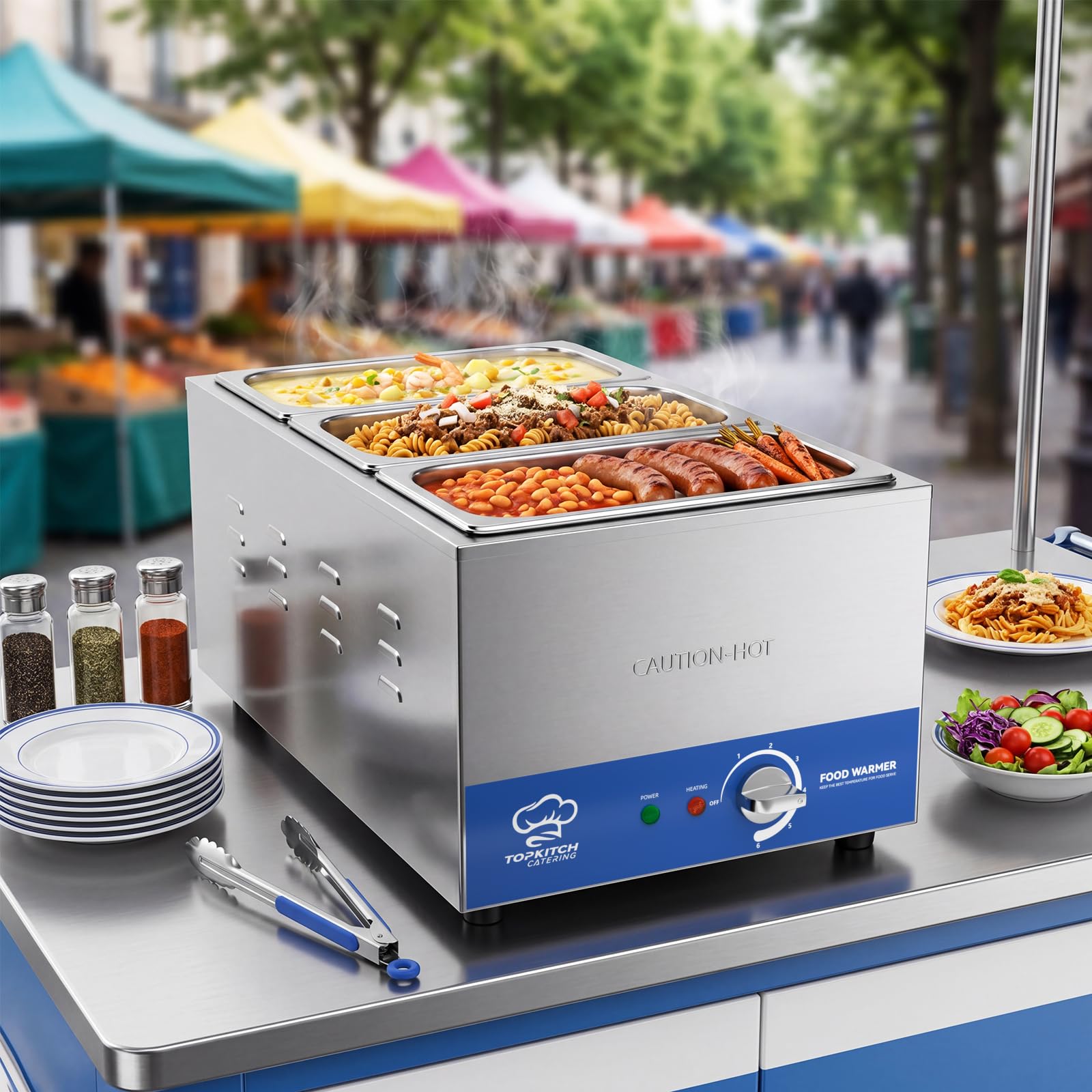 Scaldavivande a bagnomaria per buffet, da banco e a vapore, misura 1/3, 3 x 6,1 QT, in acciaio inox di grado commerciale, per ristoranti e catering, riscaldamento ad acqua e a secco (1/3 di misura e
