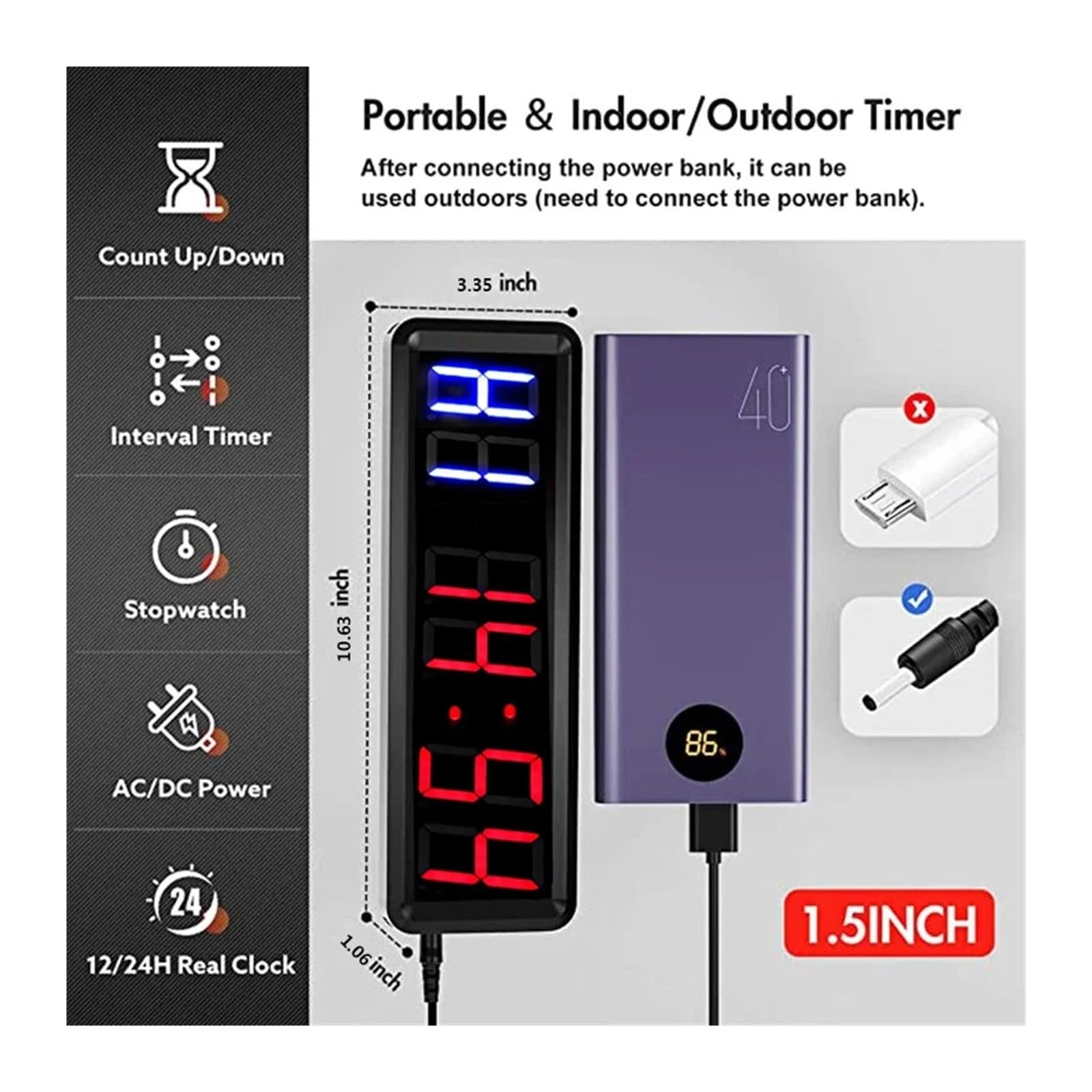 Timer palestra, 1.5 "Timer LED a 6 cifre Boxe PALESTRA Tabata EMOM Intervallo Conto alla rovescia programmabile/UP Stopwath Orologio in tempo reale