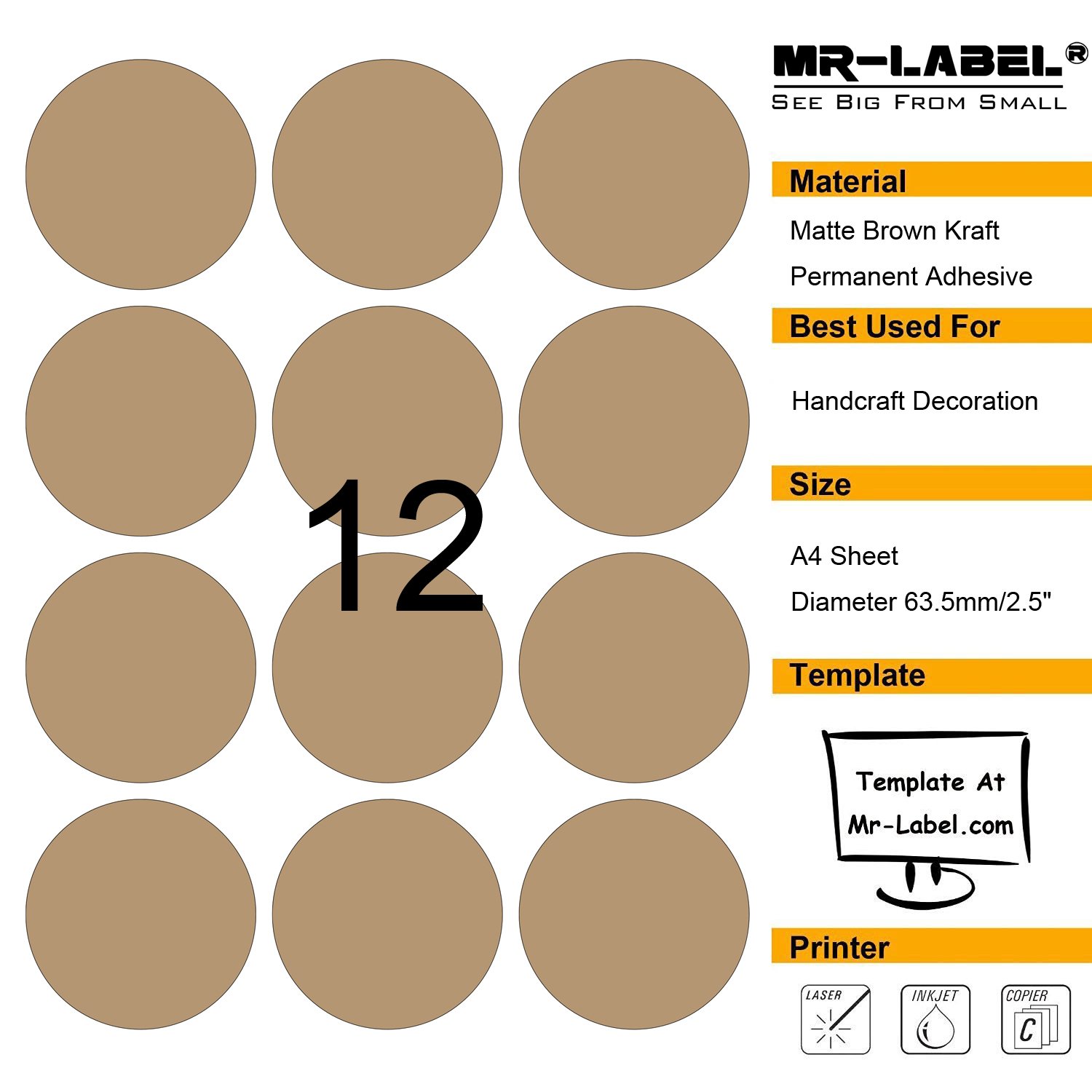 Buy MrLabel Blank Brown Kraft Labels 63.5mm(Diameter) For Laser