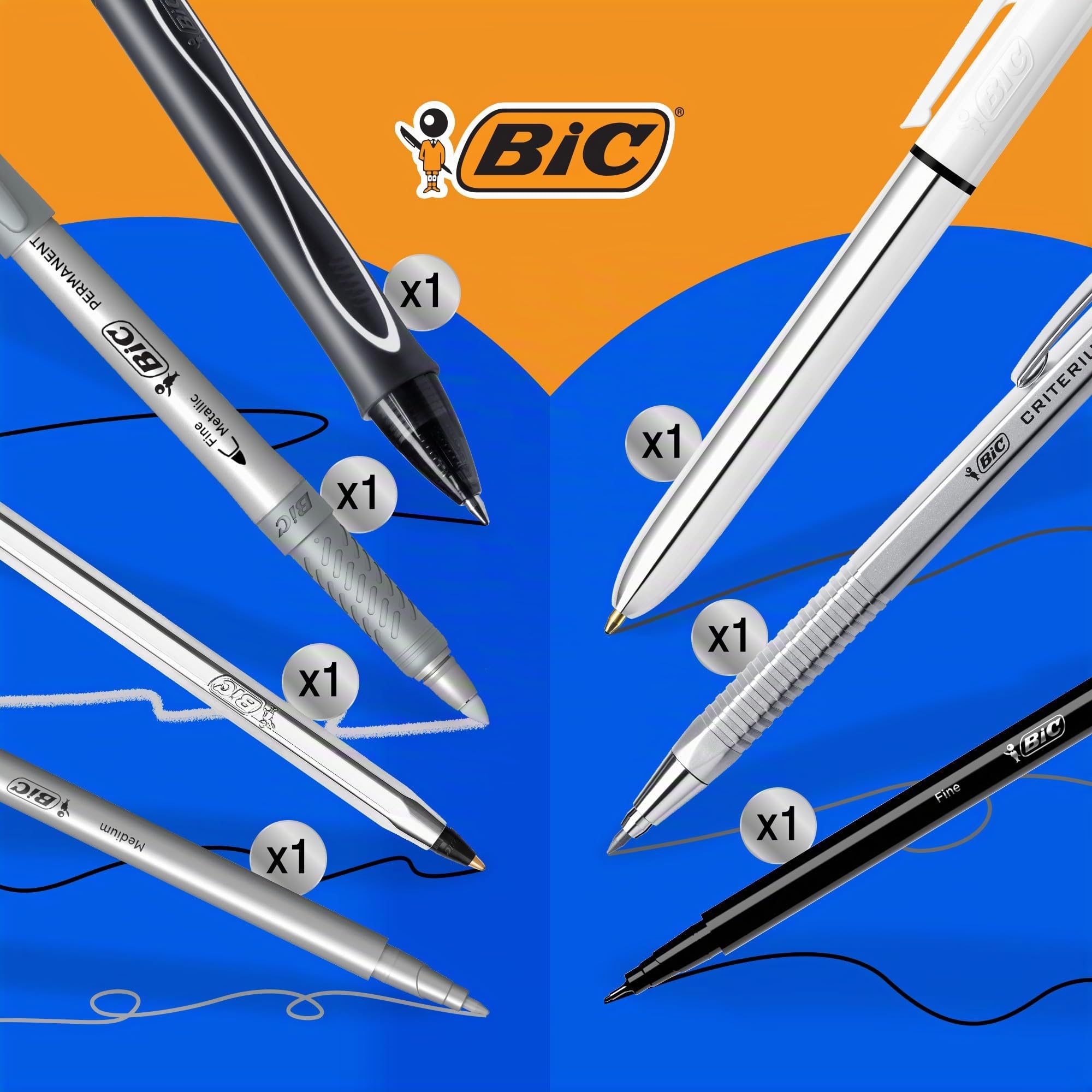 BIC Silver Set Scrittura, 1 Agenda, 2 Penne a Sfera e 1 a Gel, 1 Fineliner punta media Intensity, 1 Fineliner Intensity, 1 Pennarello Indelebile, 1 Portamine