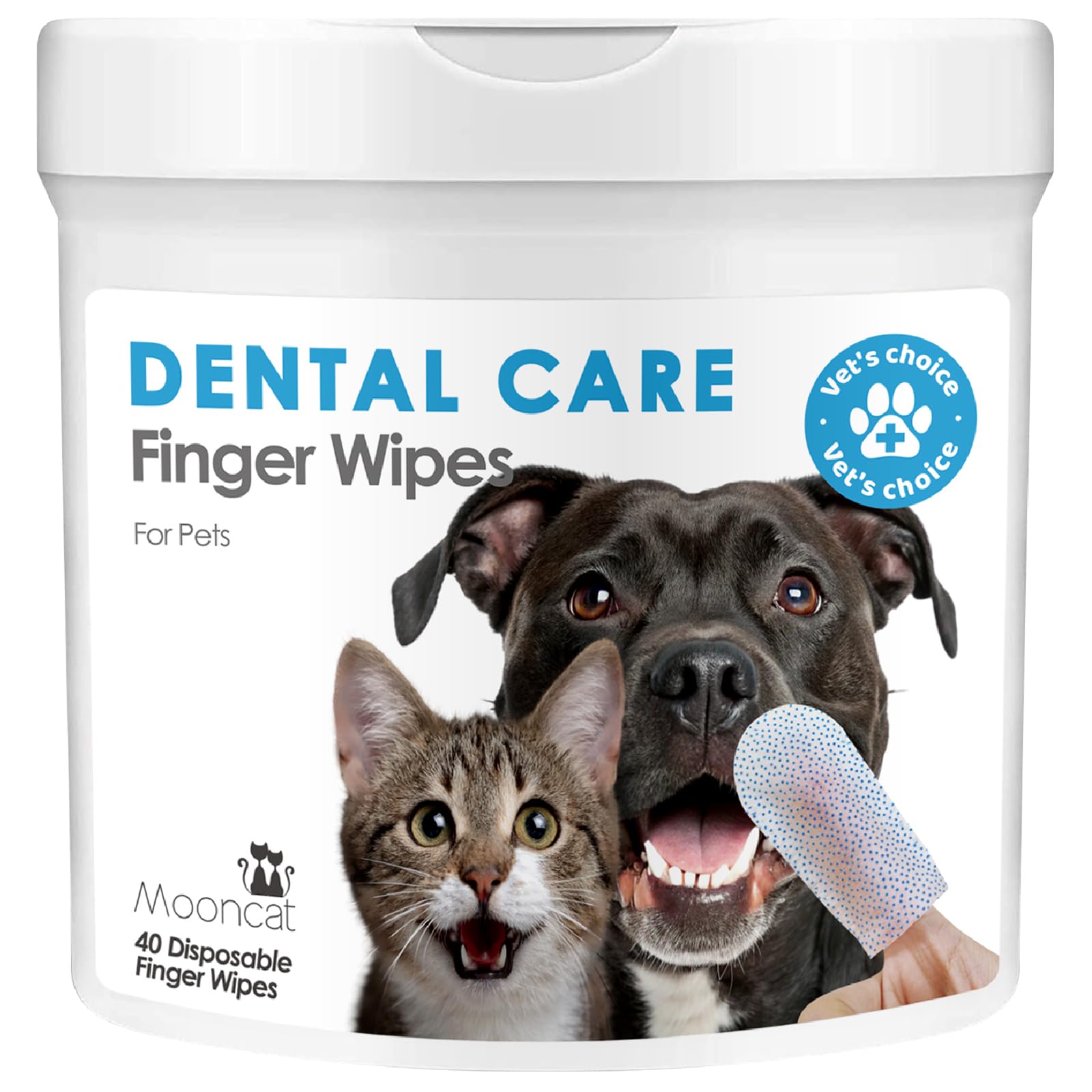 Mooncat Dogs&Cats Dental Care Finger Wipes?Cat & Dog Teeth Cleaning Finger Wipes?Reduces Plaque & Tartar Build Up?Freshens Breath - 40 Counts