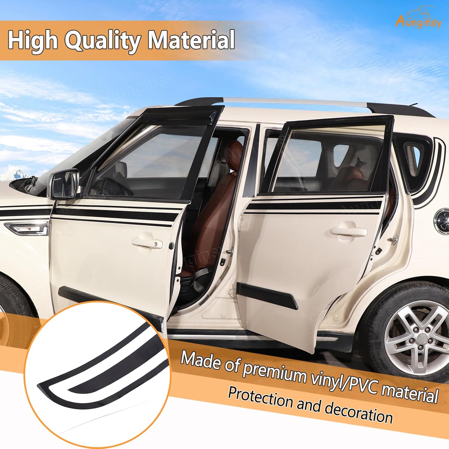 Kia Soul Side Stripe Decals - 2010-2013 Compatible, Long Stripe Vinyl Decals for Door Waistline