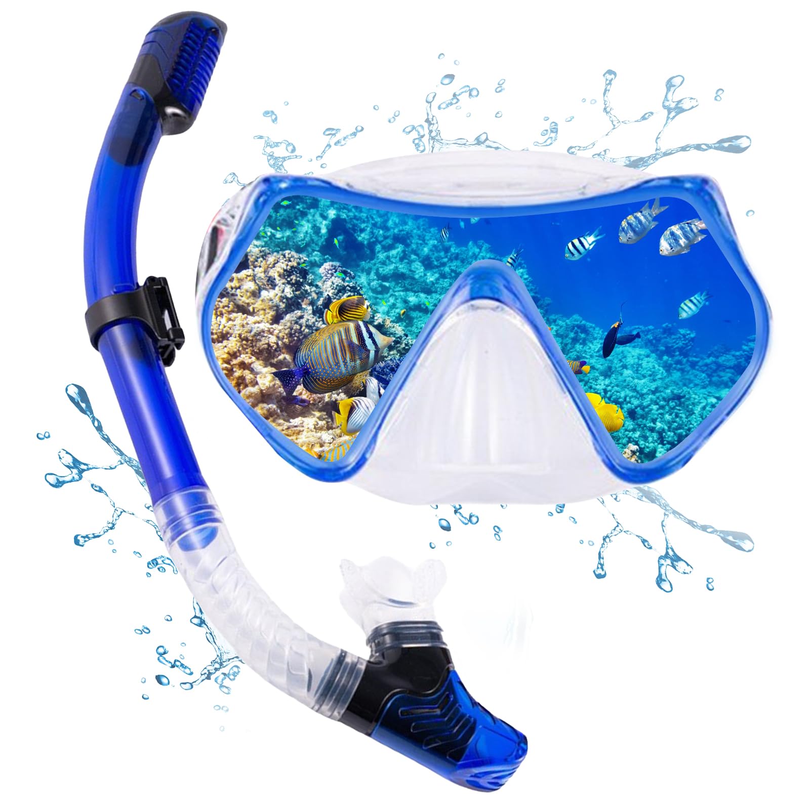 Adult Snorkeling Gear Snorkel Set with Dry Top System 180 Degree Panoramic Snorkel Mask,Snorkel Mask Set Leak-proof (Blue)