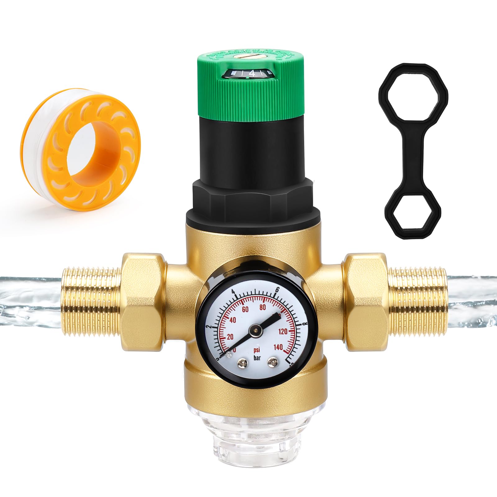Riduttore di pressione acqua 3/4 pollici valvola di sovrapressione acqua DN20 regolatore di pressione acqua in ottone, riduttore di pressione dell'acqua con misuratore di pressione dell'acqua e