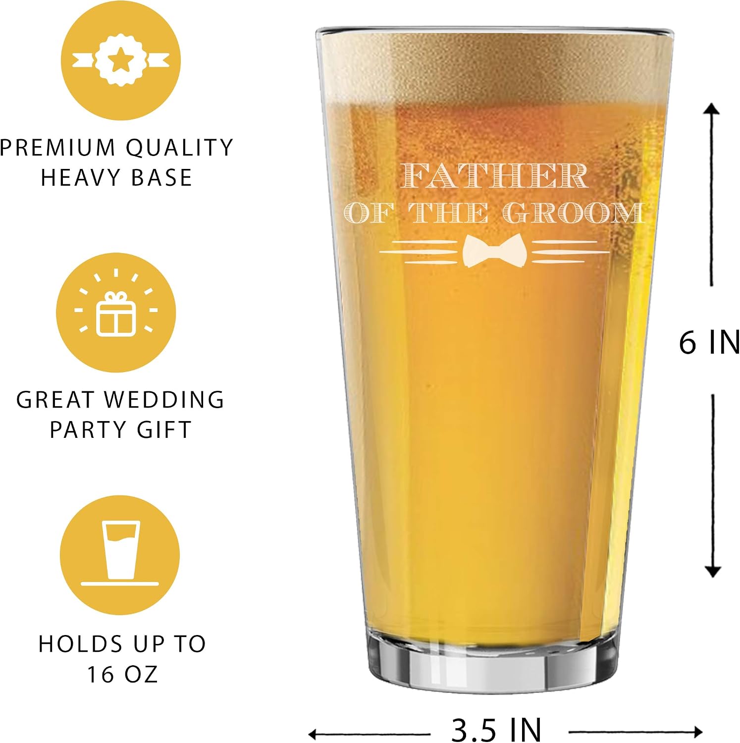 My Personal Memories Bow Tie 16 oz Pint Beer Glasses for Groomsmen, Best Man, Groom, Bachelor Party, Wedding Gift Favors (Father of the Groom)