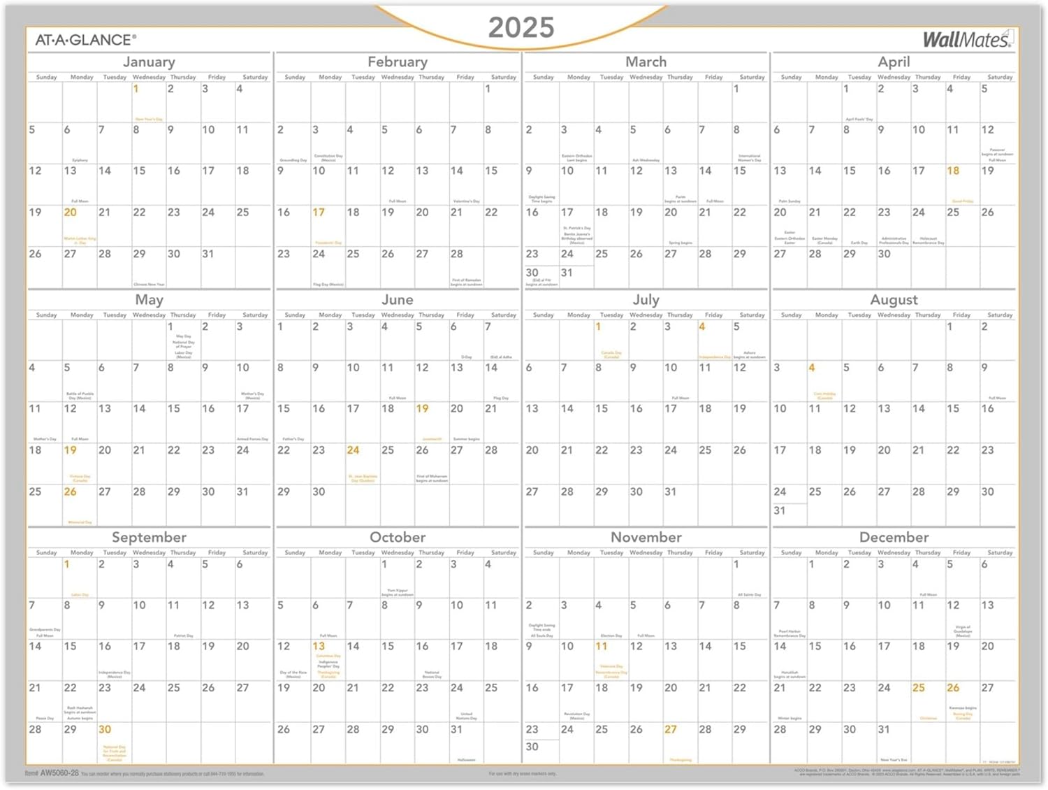 2025 ATAGLANCE® WallMates SelfAdhesive DryErase Yearly