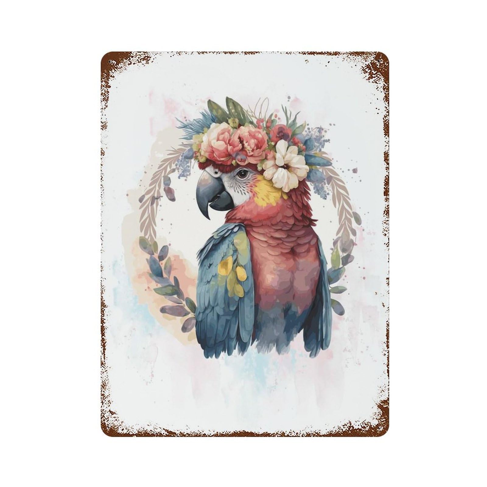 Garage Style Colorful Watercolor Macaw Distressed Metal Wall Sign 15.7"x11.8", Shabby Chic Decor for Bar And Workshop