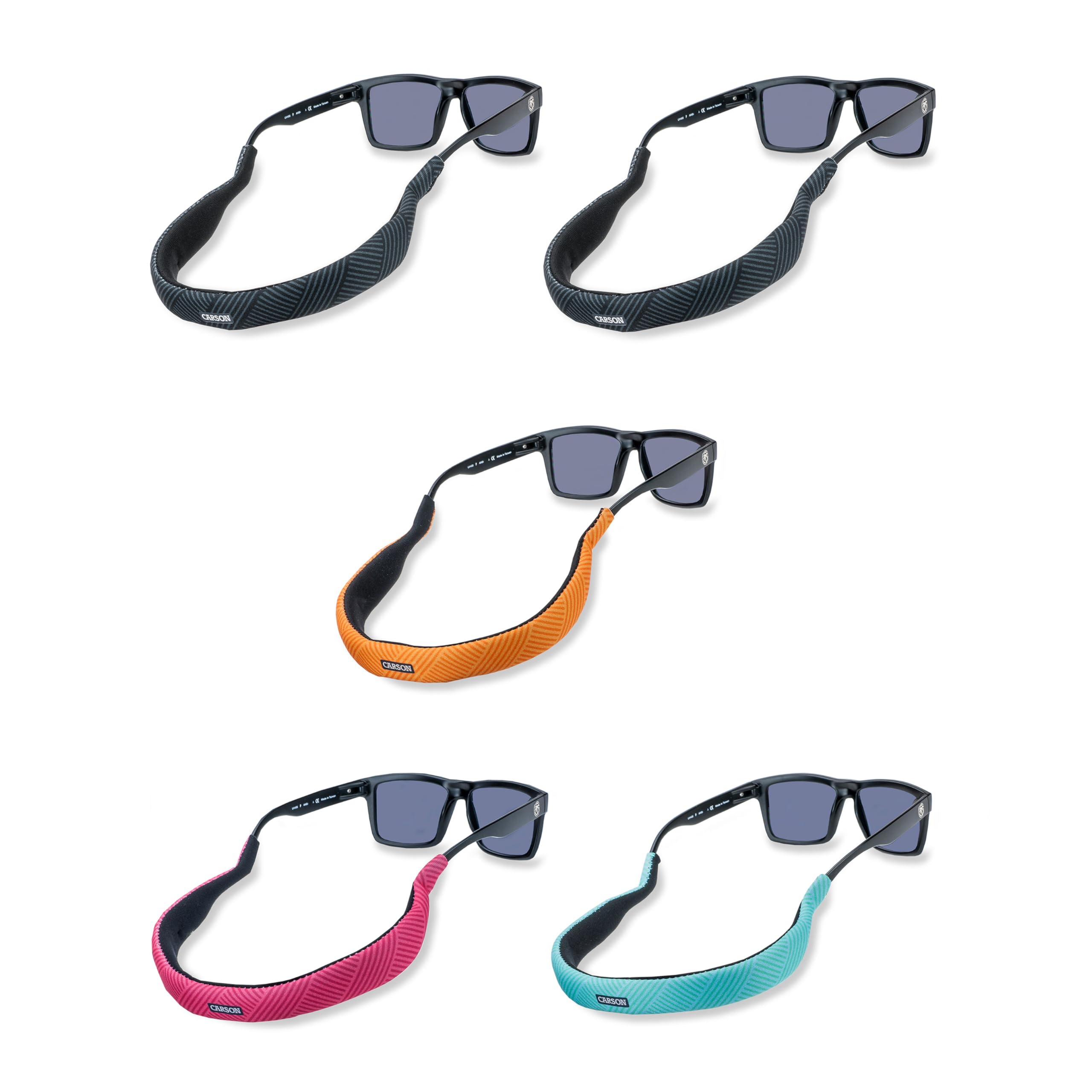 Carson Floating Eyewear Retainer with Lightweight Foam Core Technology, Neoprene Water Sports Accessories - Great Beach, Pool, Fishing or Boat Accessories - Assorted 5-Pack (FA-10AS)