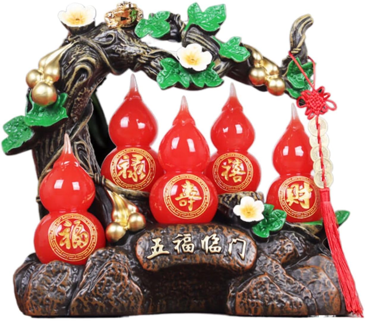 入户玄关客厅电视柜酒柜五福临门葫芦 Pure Copper Gourd Retro Home Decor Tabletop 招财开业摆件 Feng Shui Figurine Home Office Decor Chinese Gifts 工艺品家居饰品 9108