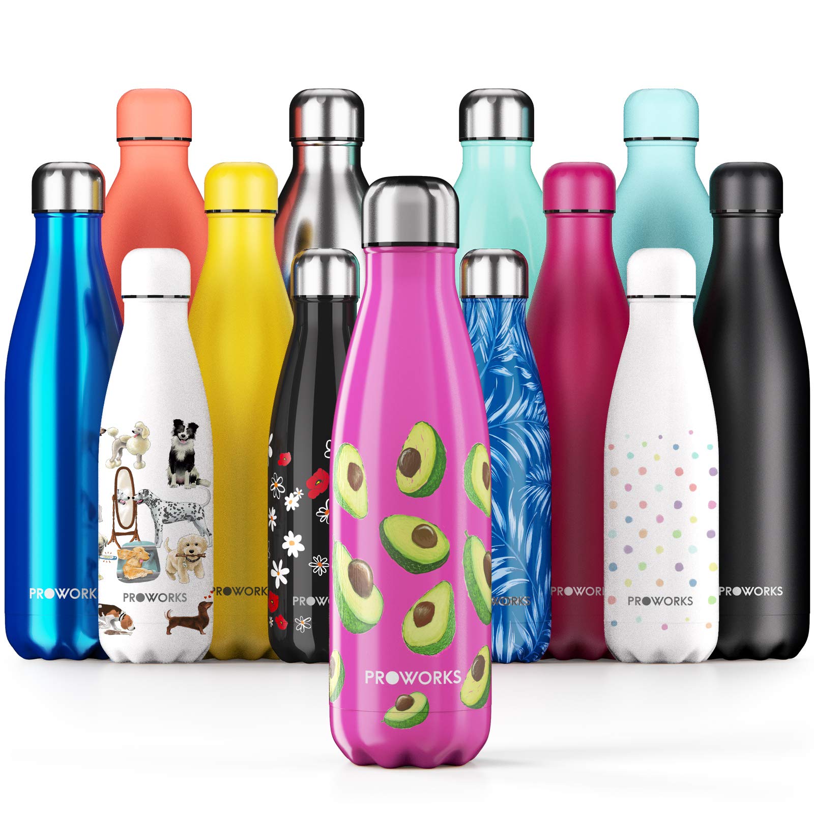 PROWORKS Insulated Water Bottle, BPA Free, Reusable Stainless Steel Water Bottle for 12 Hours Hot & Cold Hold Up to 24 Hours, for Sport, Gym, Travel - 500ml - Pink Daisy — view 20