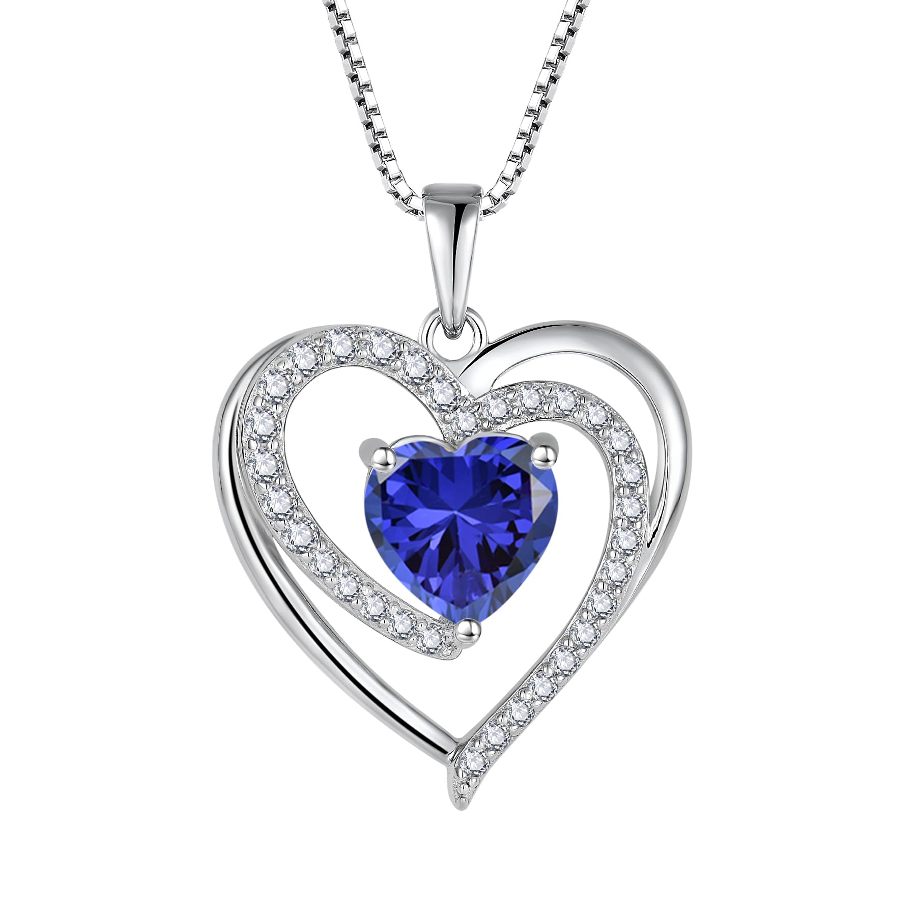 FJ Herz Kette Damen 925 Sterling Silber Geburtsstein Kette Anhänger Schmuck Geschenke für Frauen Mutter Freundin Mama