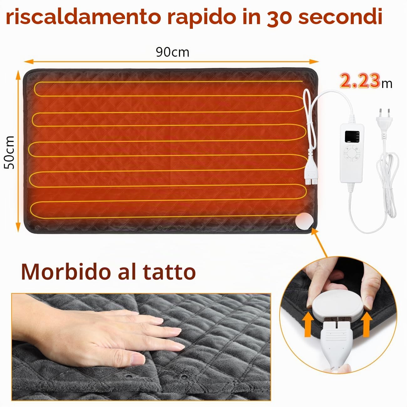 Scaldapiedi 6in1, 90 * 50cm, Scaldapiedi elettrico, 4 livelli di temporizzazione (2/4/6/8H),termoforo piedi,7 livelli di temperatura,riscalda piedi,lavabile,utilizzabile su mani,piedi,ginocchia,ecc.