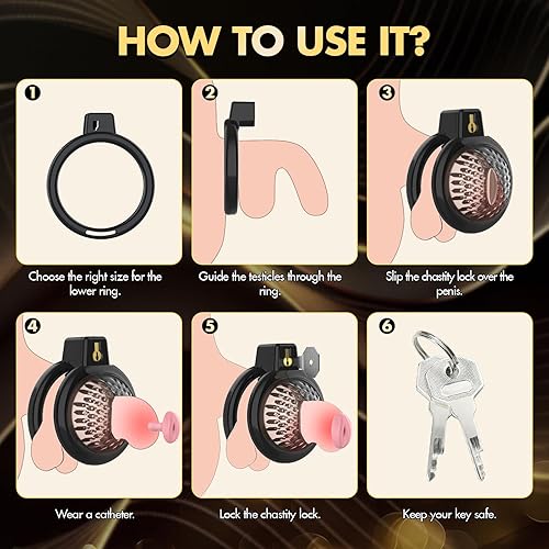 Miniatura 7 de Jaula de castidad masculina, jaula de pene suave y ligera con 6 tamaños de anillos, cómodo dispositivo de castidad para hombres, perfecto para uso a