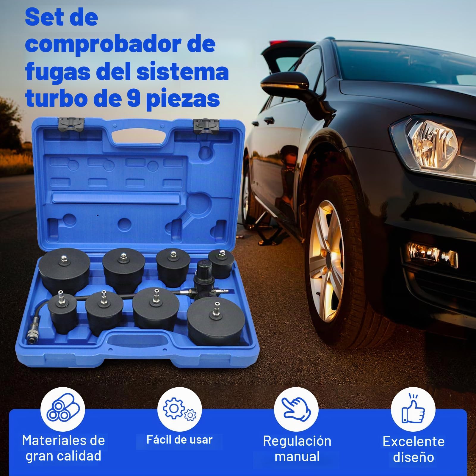 Juego De 9 Comprobadores De Fugas Para Sistemas Turbo, Rango De PresióN: 60 Bar - 80 Psi, Kit De Prueba De PresióN De Intercooler, Comprobador De PresióN Para Sistemas De Compresores