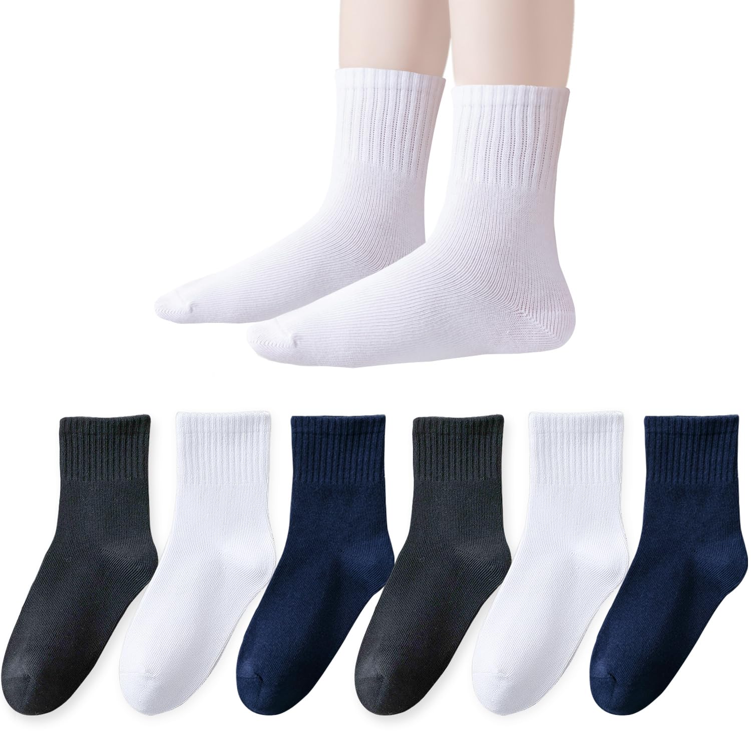 EPEIUS Kids Crew Socks Seamless Cotton Dress Socks for Boys Girls 1-15Y