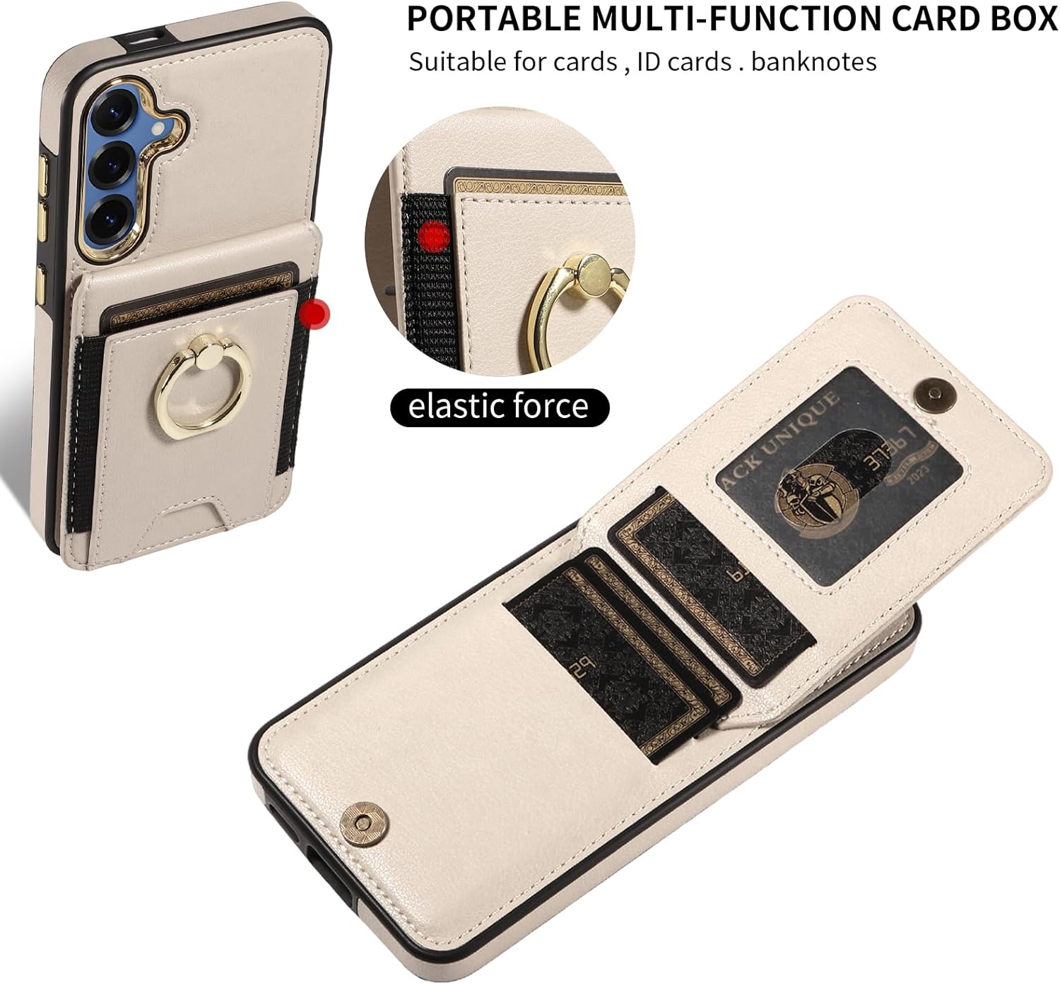 Asuwish Phone Case for Samsung Galaxy S24/S25 5G Wallet Cell Cover with Screen Protector Slim PU Leather Card Holder Slot RFID Blocking Ring Stand S 24 24S 25 25S G5 SM-S931U Women Men White - Image 7