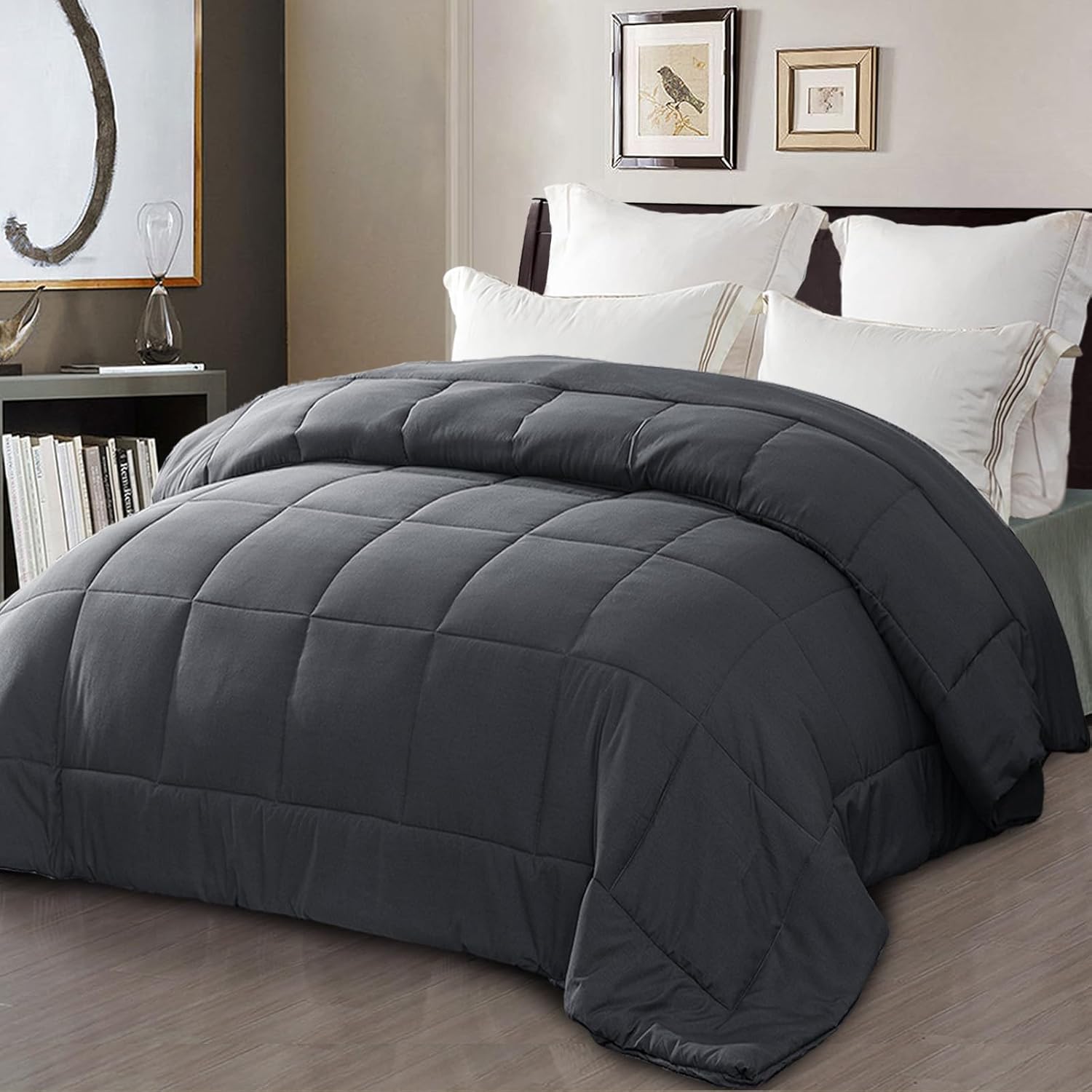 Exclusivo Mezcla 7.5 Tog King Size Down Alternative Duvet Quilted Duvet for All Seasons - Breathable, Lightweight and Machine Washable (240x220 CM, Grey)