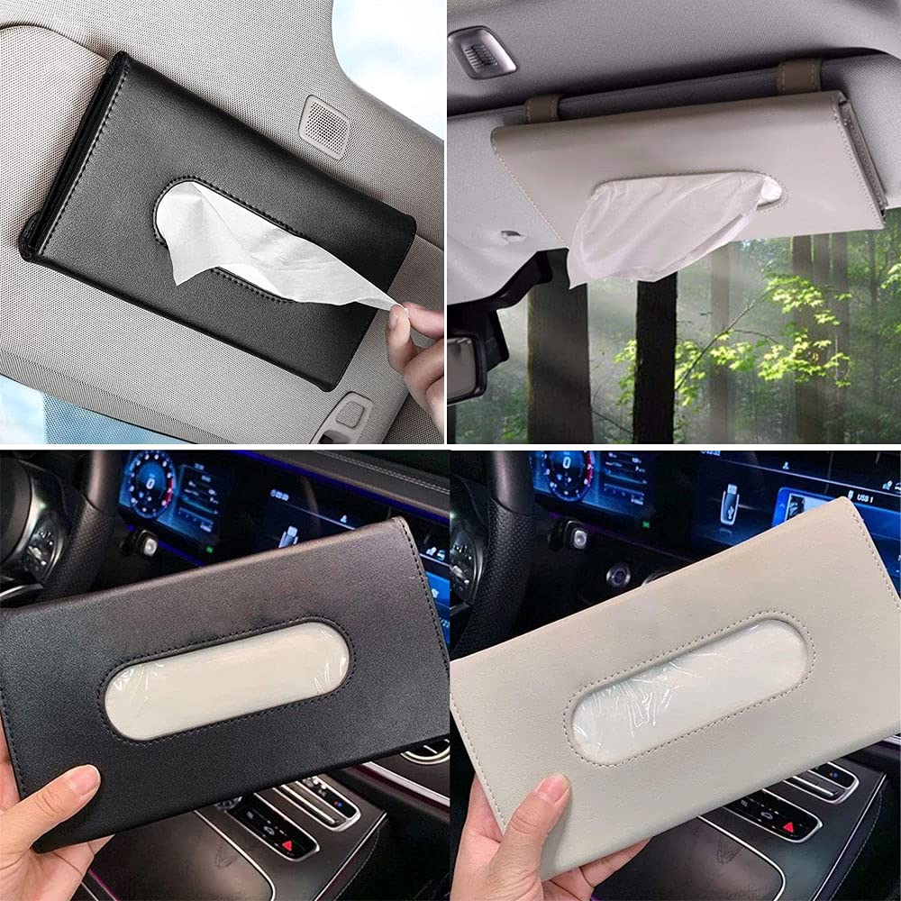 Lot de 2 boîtes à mouchoirs de voiture, porte-mouchoirs, support de papier de siège, boîte à mouchoirs de voiture, boîte à mouchoirs en cuir PU, organiseur de serviettes de siège arrière