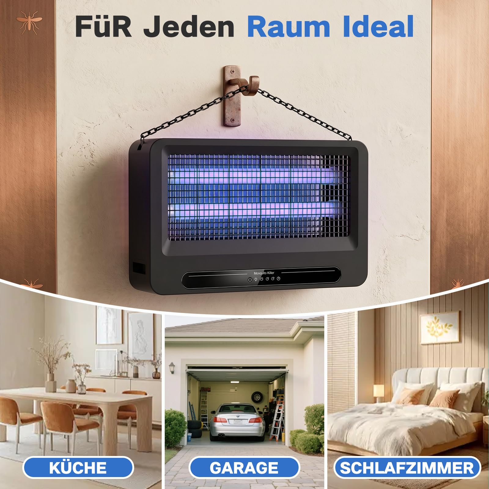 YFFU Insektenvernichter Elektrisch, 4000V Doppelseitiger Mückenfalle mit 2 Austauschbaren UV-Röhren,Elektrische Fliegenfalle mit Hängekette,Abnehmbares Mückenlampe für Innen und Außeneinsatz