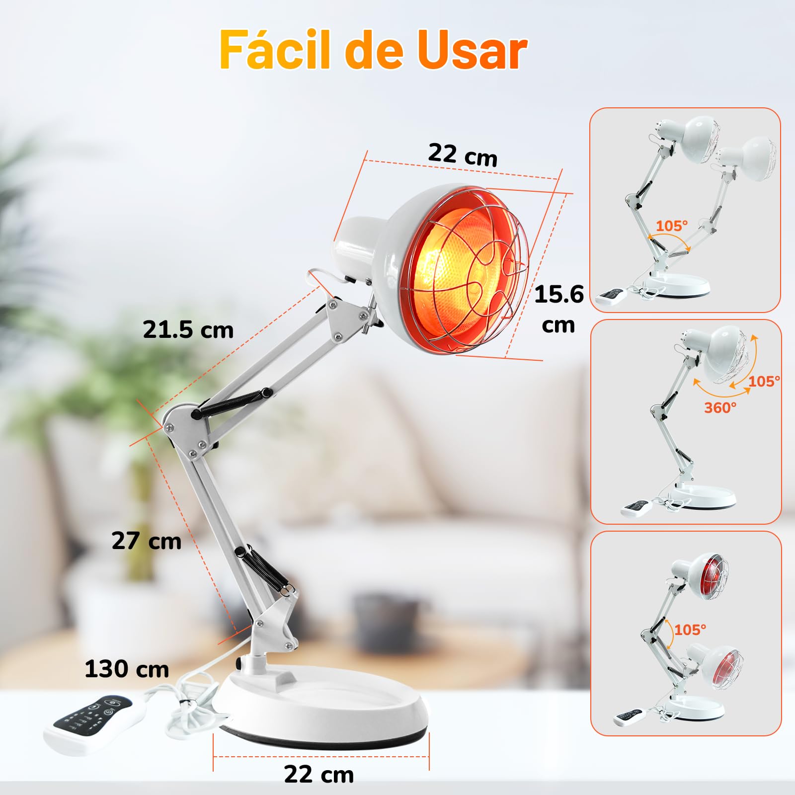 Lampara Infrarrojos 150W, TERVON Lampara Calor Infrarrojo, 10 Niveles de Temperatura Ajustables con Temporizador, Luz Infrarrojos Lampara, Lámpara de Infrarrojos para Aliviar El Dolor
