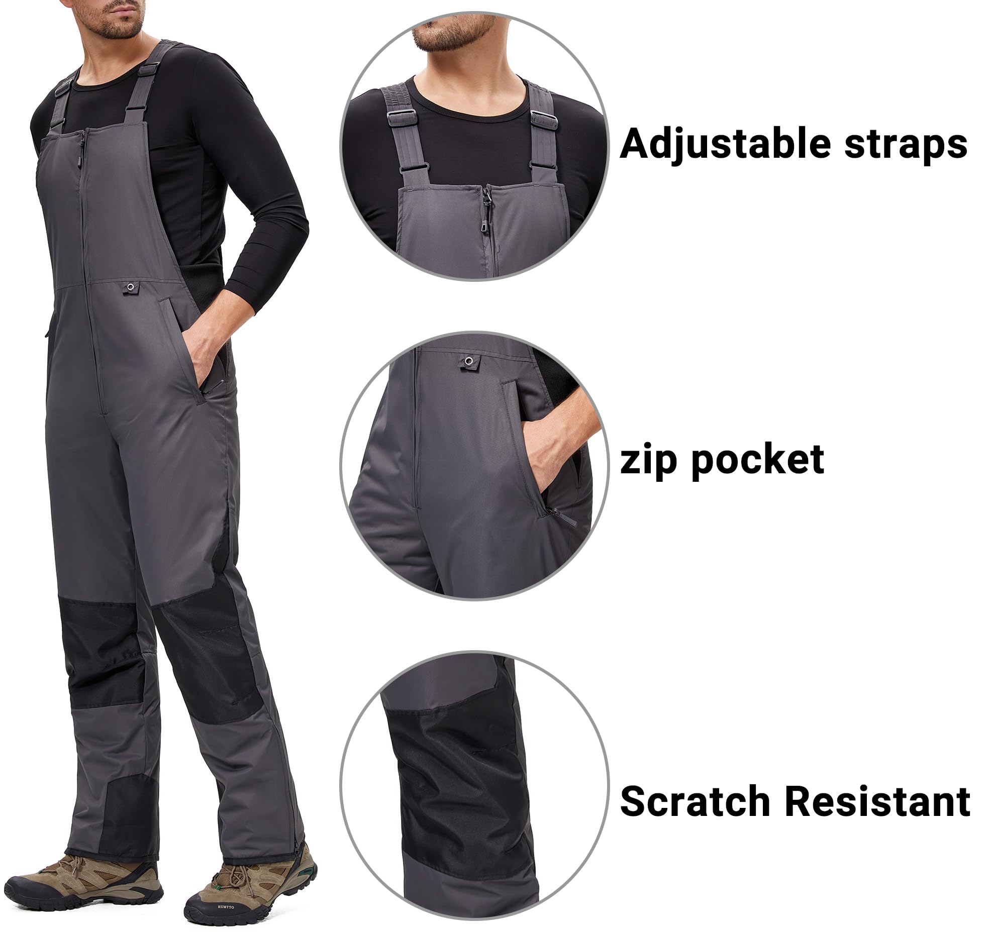 Herren Skihose Latzhose Wasserdicht Schneehose Softshellhose Winter Warm Gefüttert Snowboardhose Overall mit Verstellbaren Hosenträgerhose