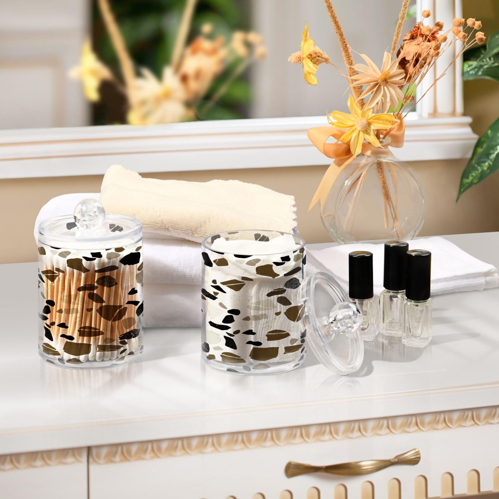 Amazon.com: Kigai 2PCS Terrazzo Pattern Qtip Holder Dispenser with
