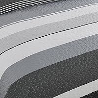 Vista 7 de Dinjoy Juego de edredón bohemio tamaño matrimonial, 3 piezas de edredón a rayas gris oscuro, juego de ropa de cama acolchado de microfibra suave