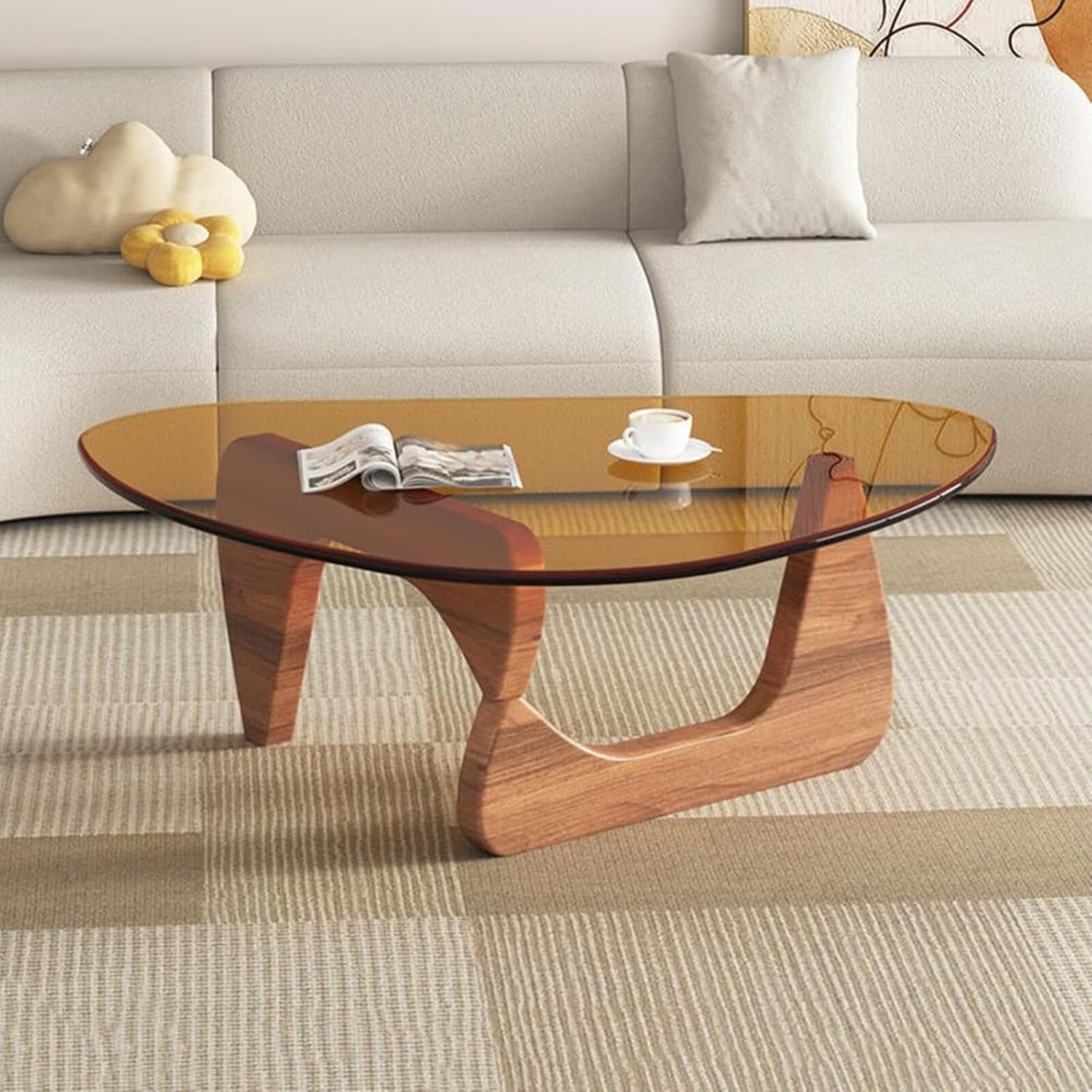 ラタン製 四角いローテーブル ガラス天板 センターテーブル・ロー