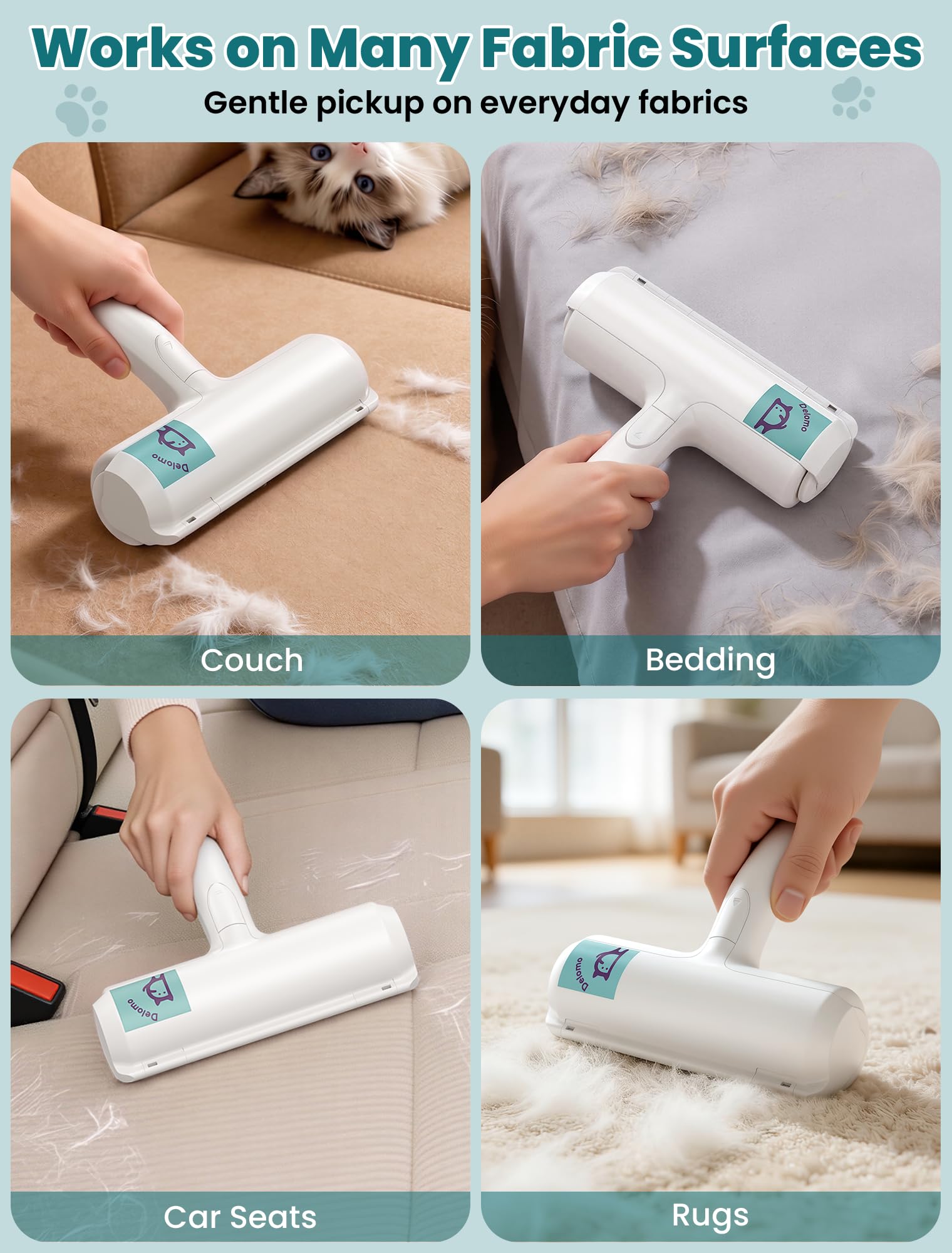 DELOMO Pet Hair Removal Tool: Reusable Lint Roller for Pet Hair, Pet Hair Remover with Built-in Fur Bin, Self-Cleaning Cat and Dog Hair Remover for Couch, Furniture, Bed, Car, Carpet, Clothes - image 5