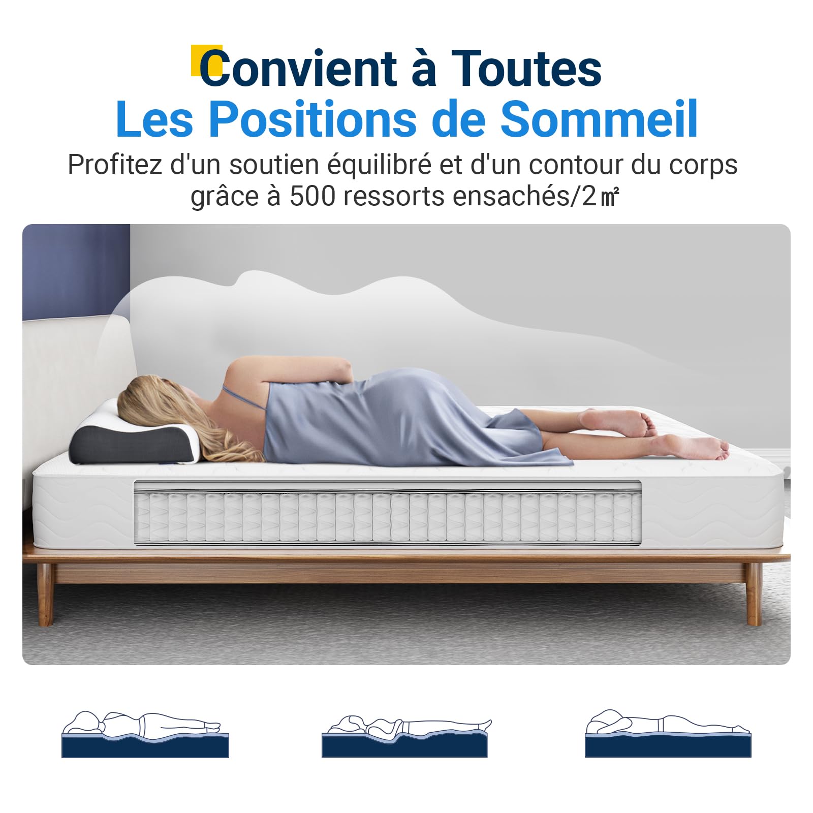 Avenco Matelas 90x200, 20CM, Matelas à Ressorts Ensachés, Mousse de Confort Double, Isolation des Mouvements, Certifié Sûr et Fiable par CertiPUR-US et Oeko-TEX, Soutien Lombaire